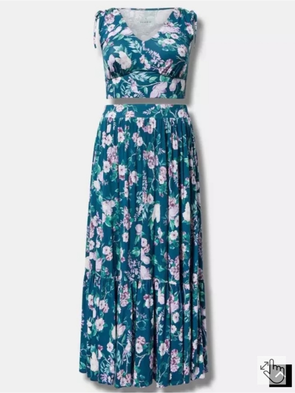 Torrid Floral Crop Top Skirt Teal Set Boho Plus Size 1 XXL